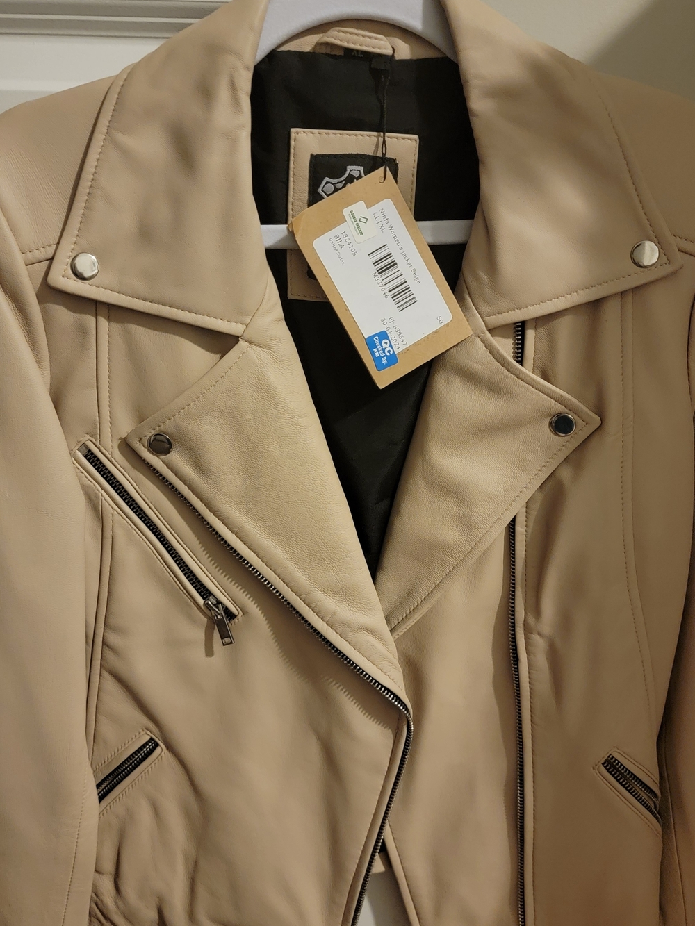 Beige Real Leather Moto Jacket - Women